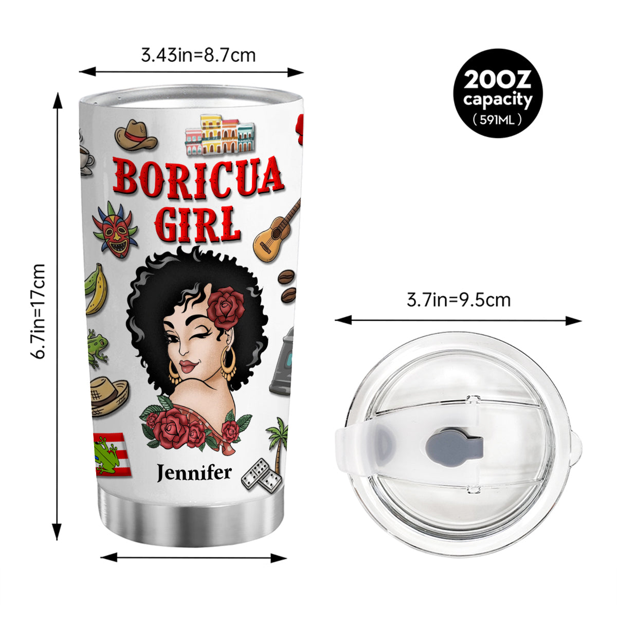 Custom Boricua Girl Tumbler 20oz With Clipart Girl