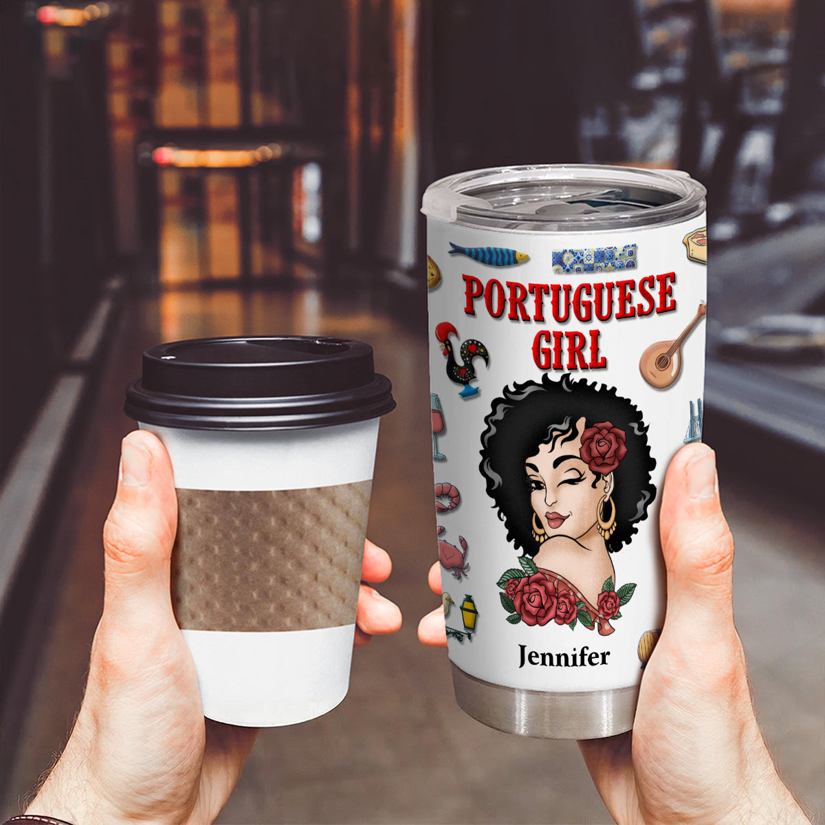 Custom Portuguese Girl Tumbler 20oz With Clipart Girl