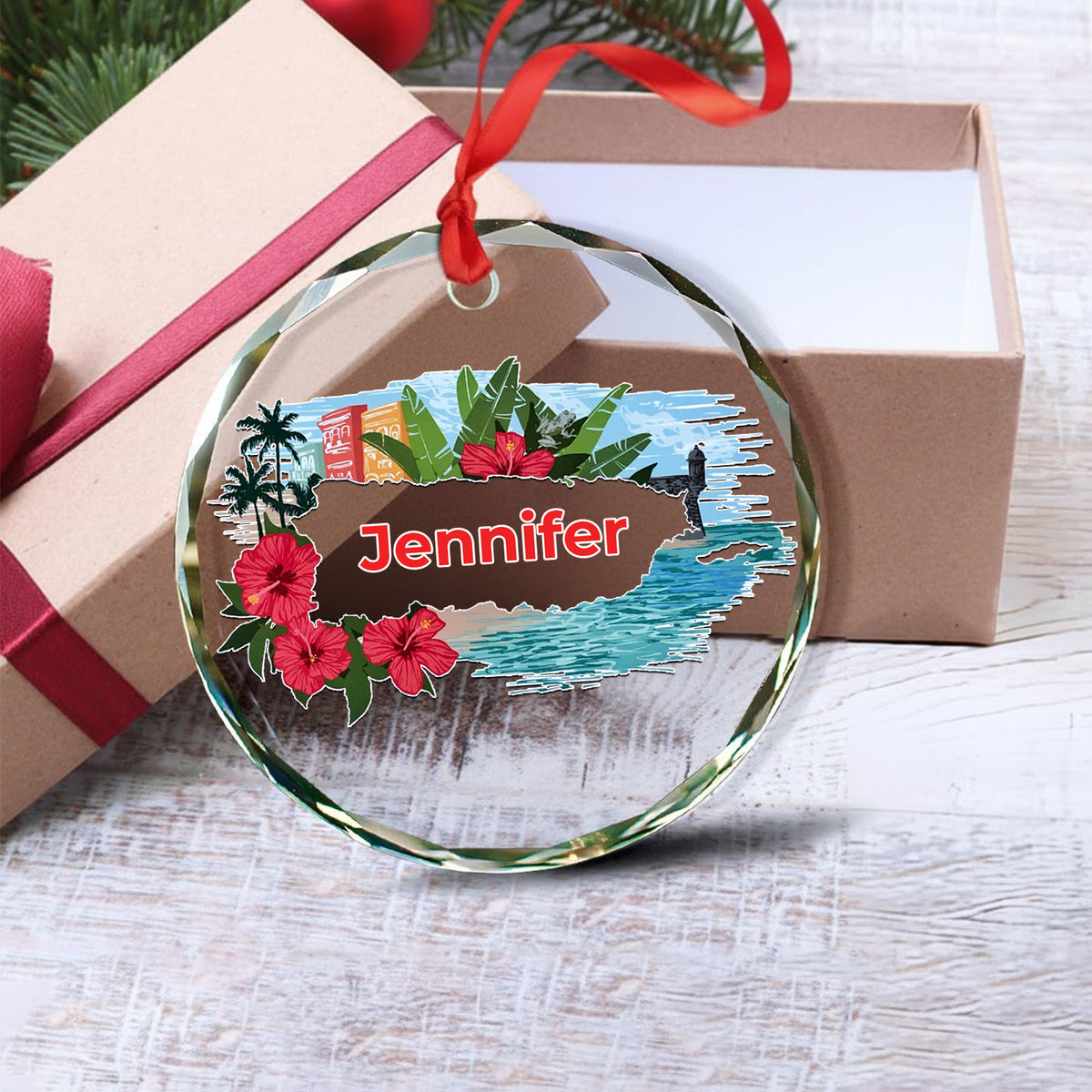Custom Puerto Rico Map In Symbols Glass Ornament Circle