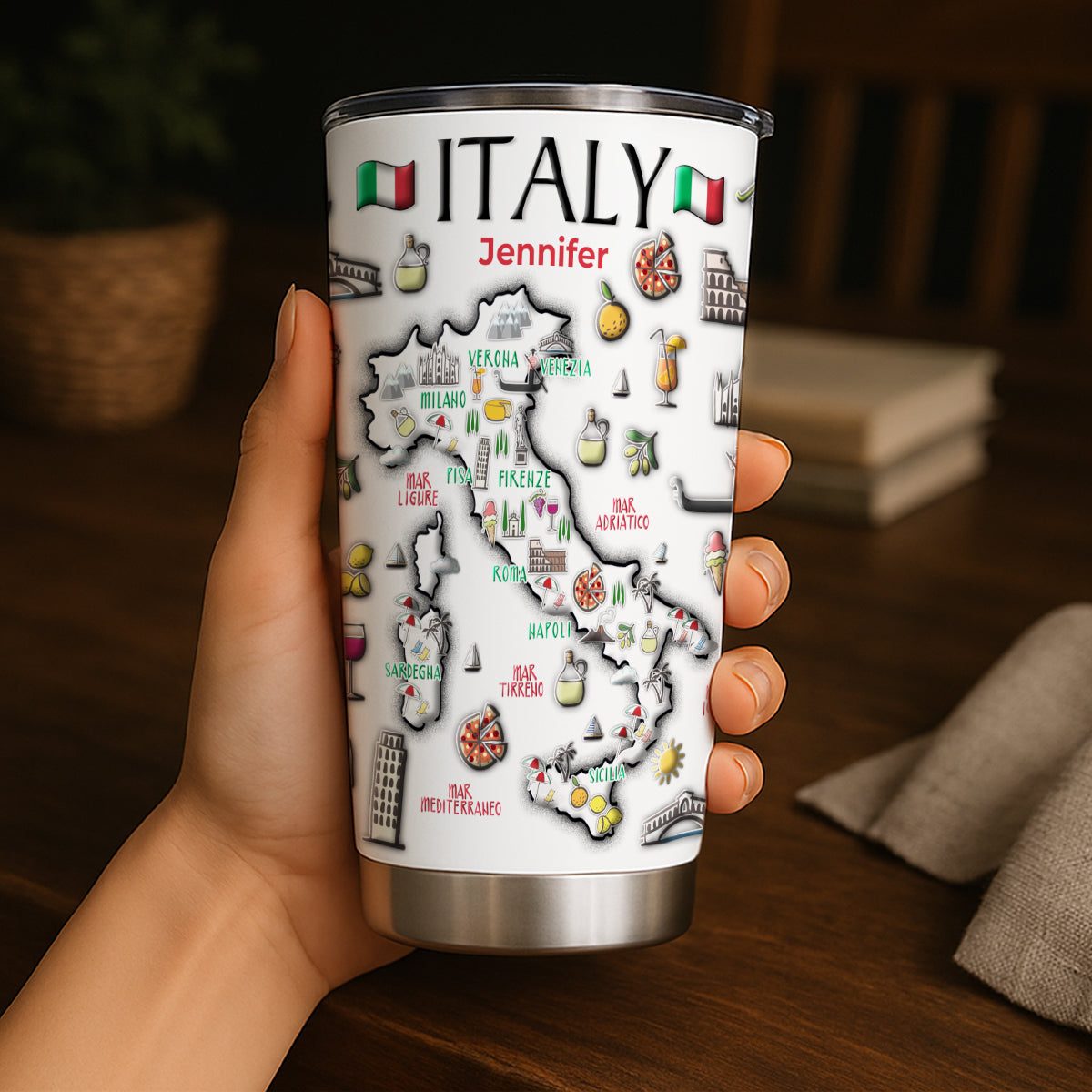 Custom Italy Map Tumbler With Your Name