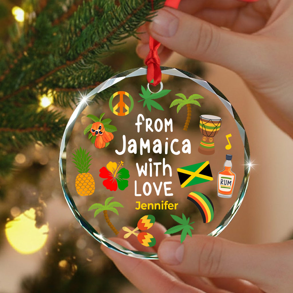 Custom From Jamaica With Love Glass Ornament