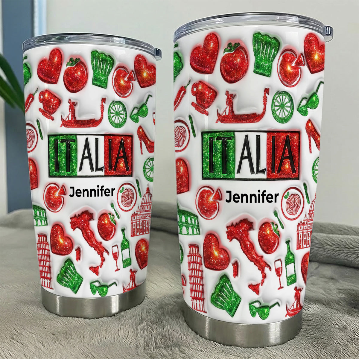Custom Italia Tumbler With Your Name With Glitter Effect