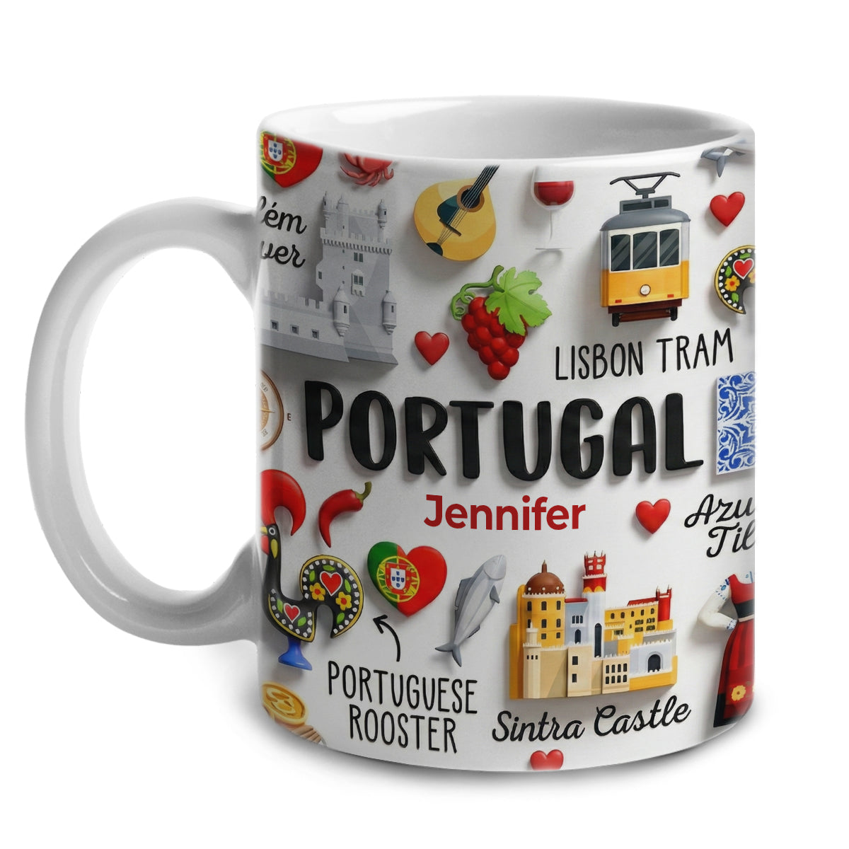 Portugal Coffee Mug Cup With Custom Your Name Emboss Effect