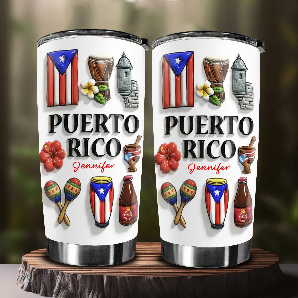 Custom Puerto Rico Tumbler With Many Puerto Rico Symbols