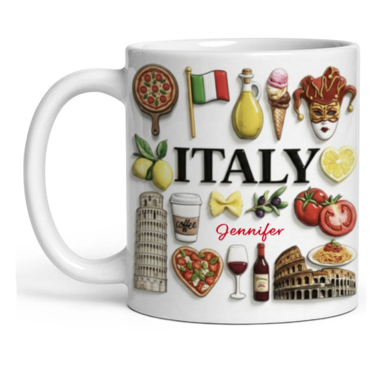 Custom Italy Accent Mug With Many Italy Symbols
