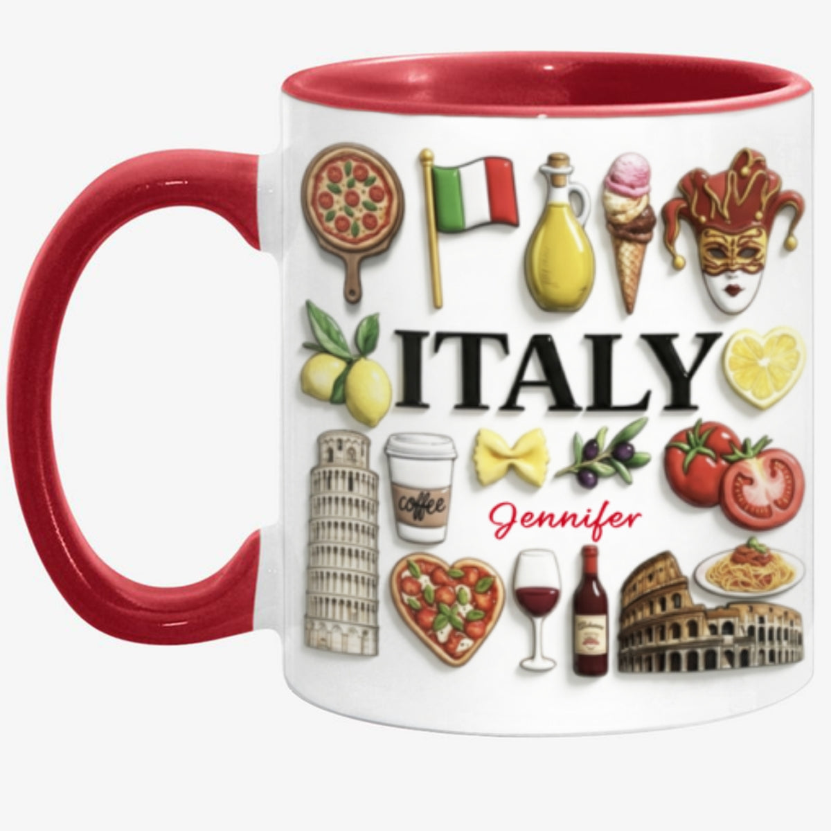 Custom Italy Accent Mug With Many Italy Symbols