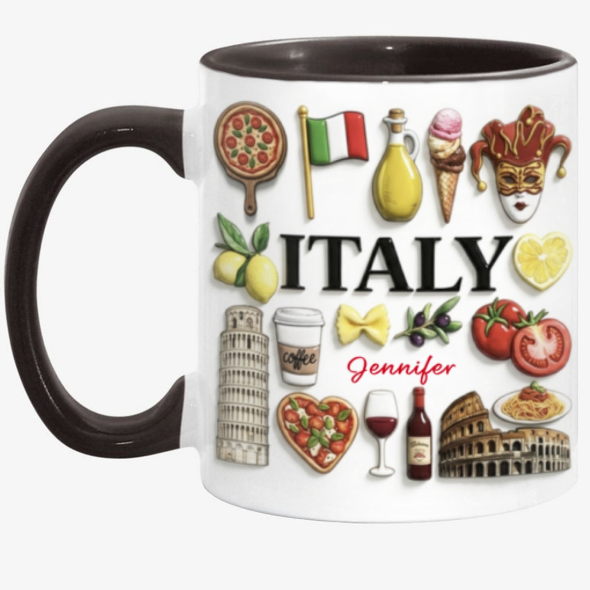 Custom Italy Accent Mug With Many Italy Symbols