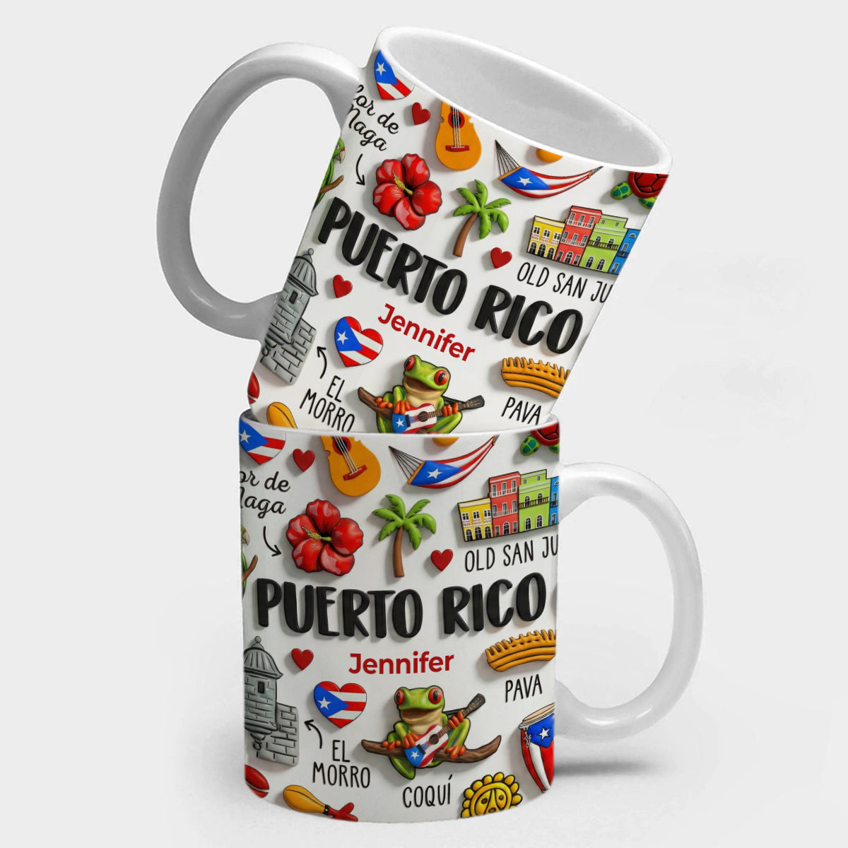 Puerto Rico Coffee Mug Cup With Custom Your Name Emboss Effect