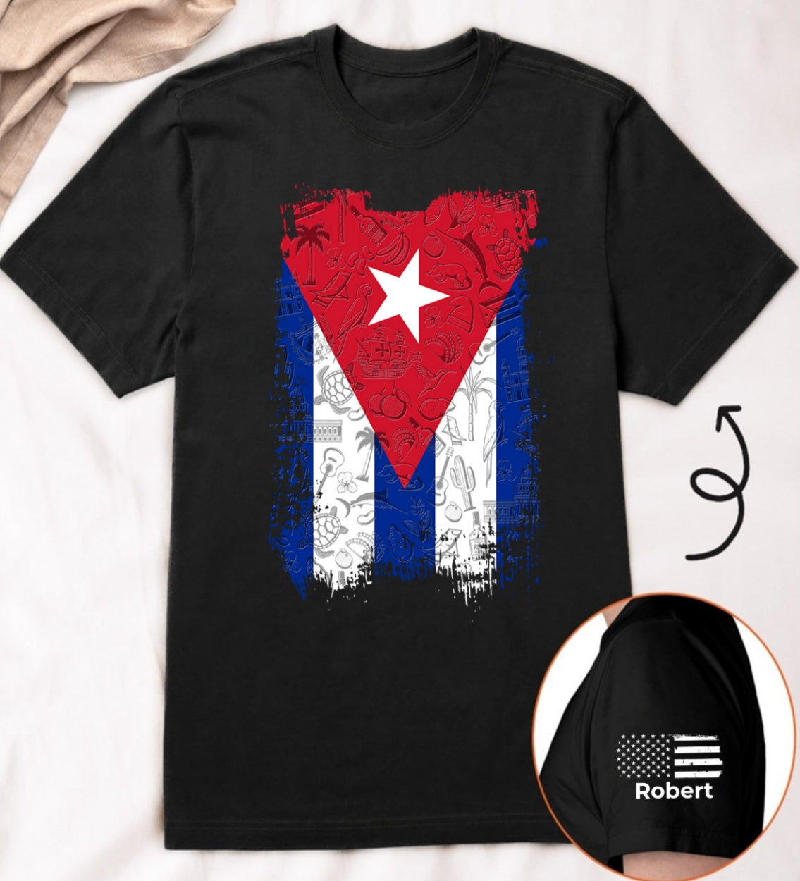 Cuba Flag T-Shirt With Custom Name On Sleeve