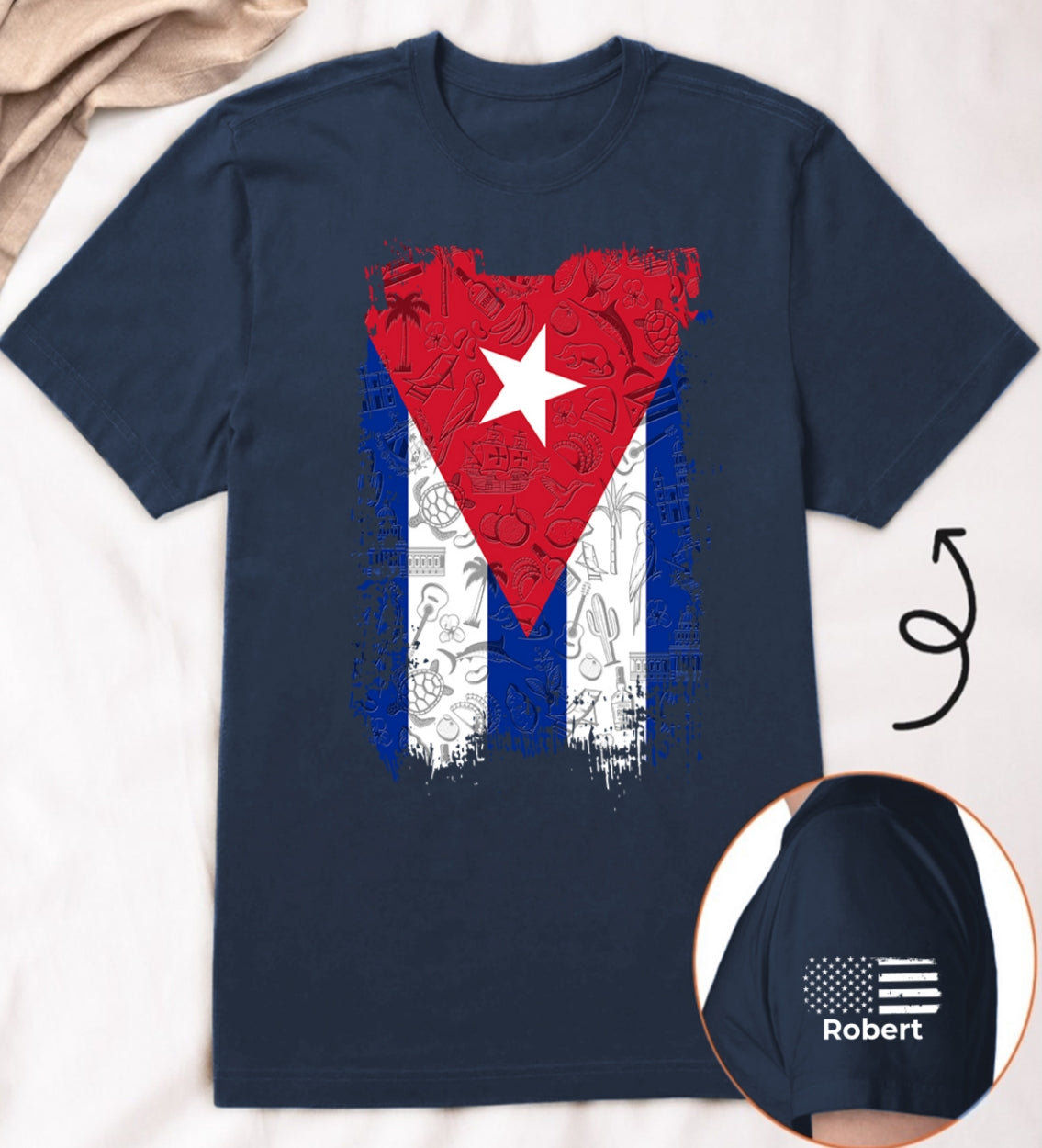 Cuba Flag T-Shirt With Custom Name On Sleeve