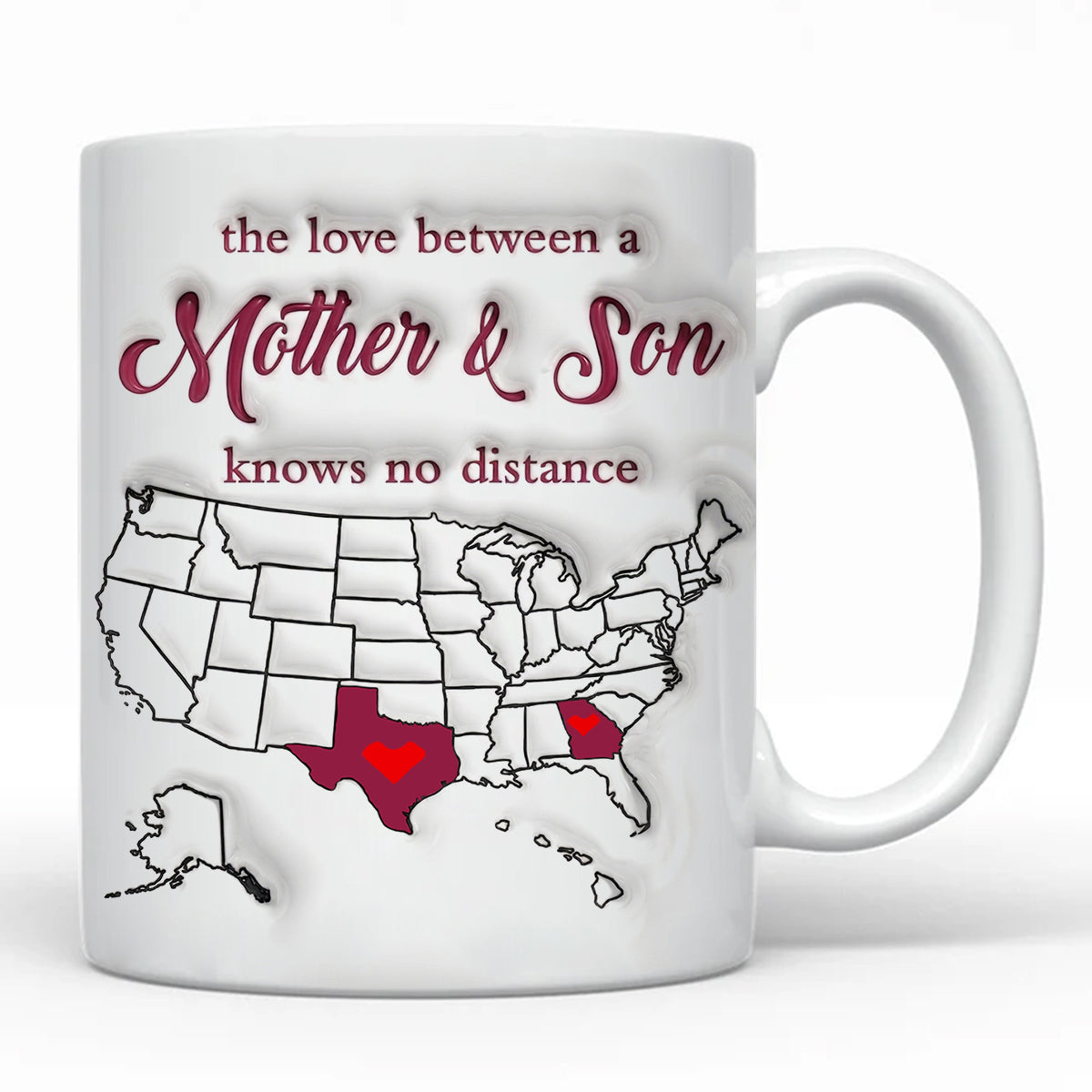 Personalized Gift For Mom Long Distance Mother And Son State Map Coffee Mug Cup