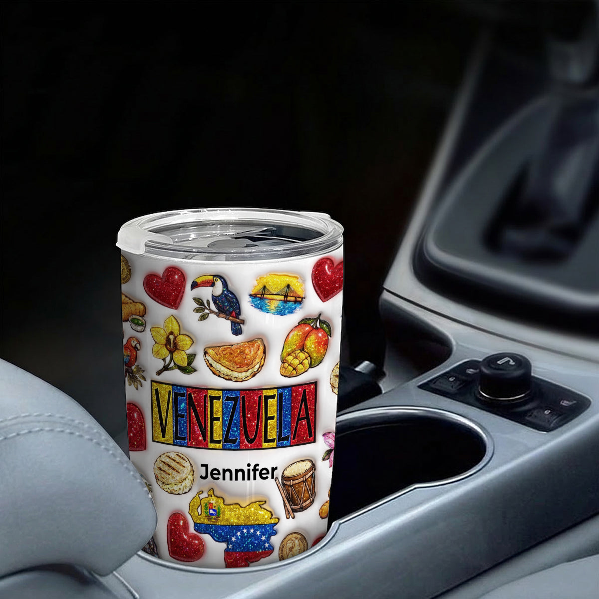 Custom Venezuela Tumbler With Your Name With Glitter Effect Print