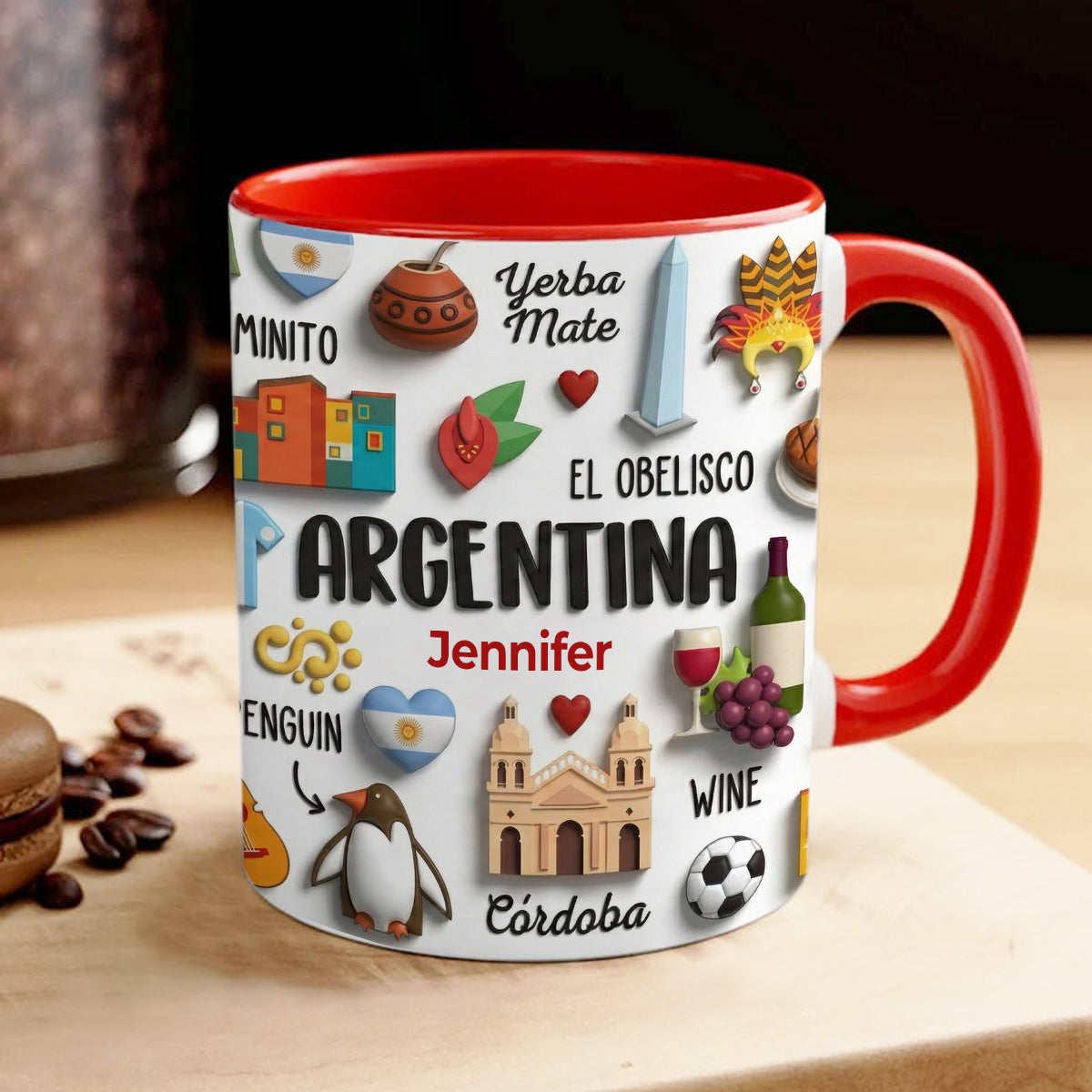 Argentina Coffee Mug Cup With Custom Your Name Emboss Effect