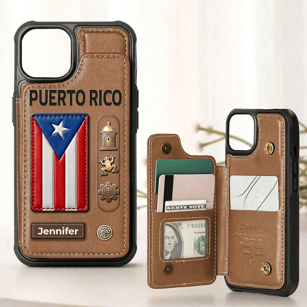 Custom Puerto Rico Symbols Wallet Phone Case With Your Name