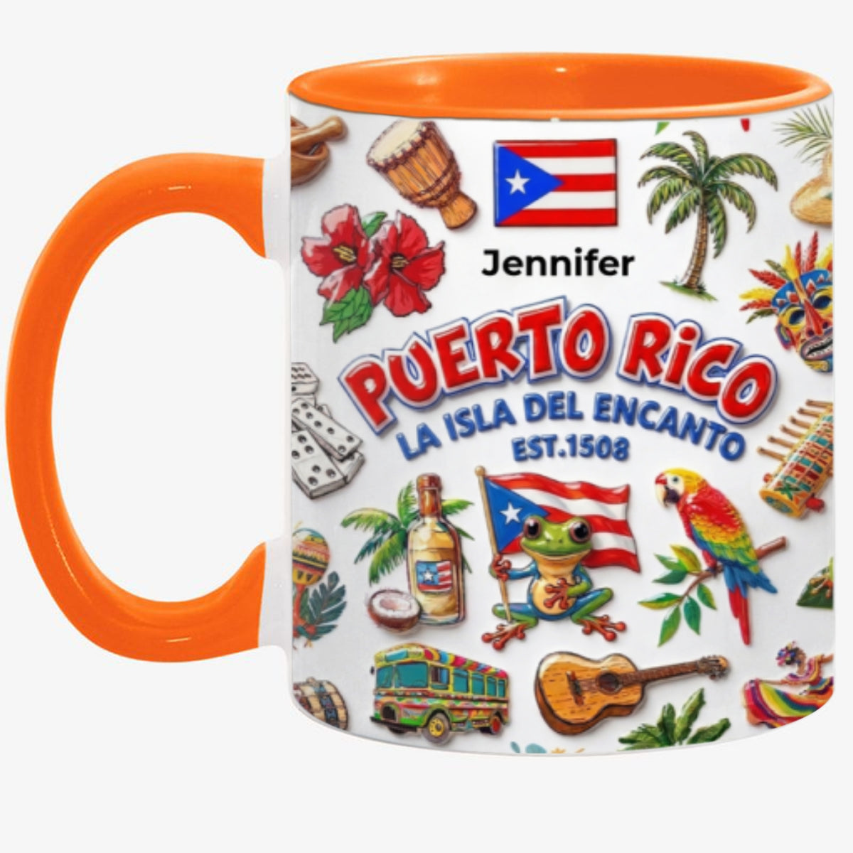 Custom Puerto Rico Boricua Symbols Accent Mug With Your Name