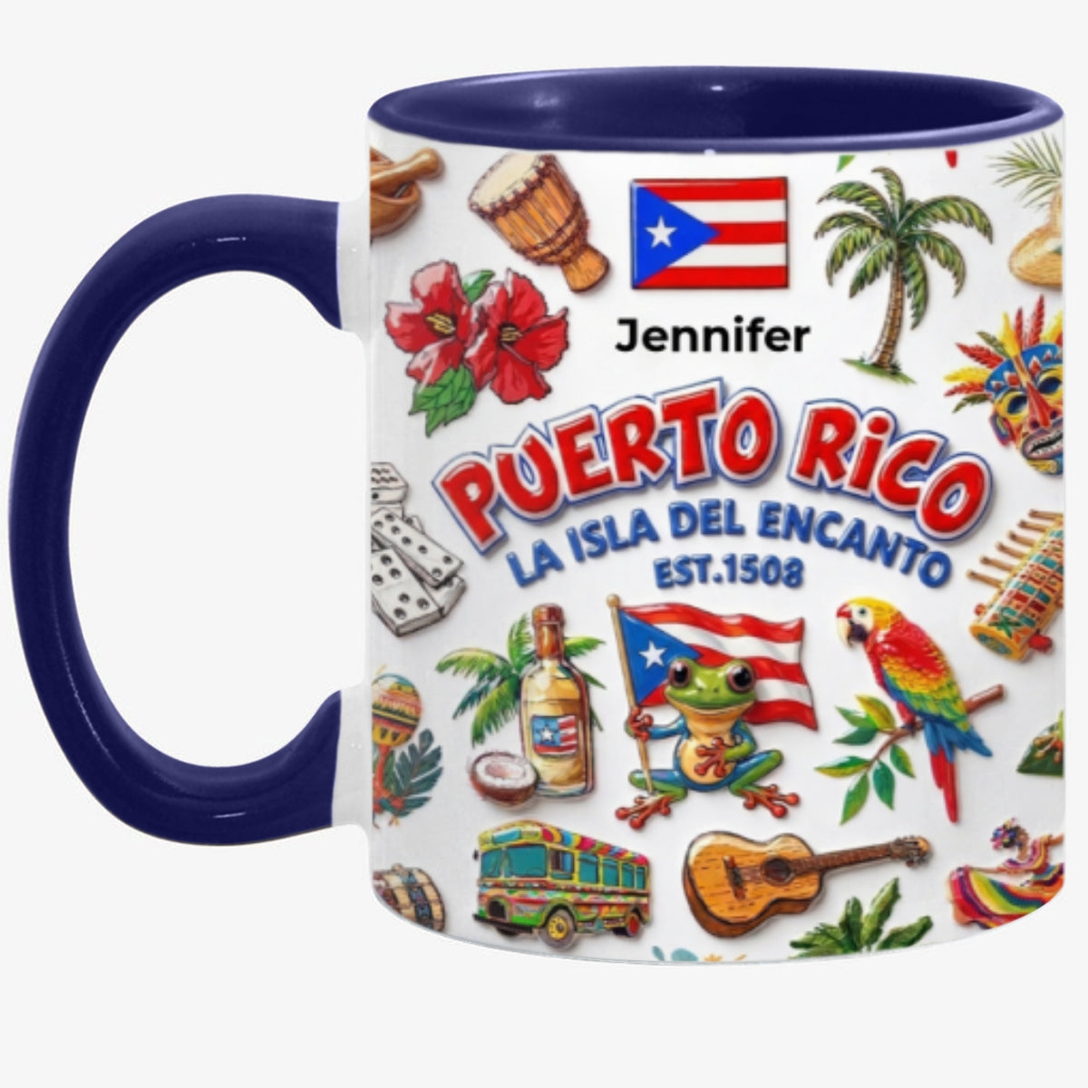 Custom Puerto Rico Boricua Symbols Accent Mug With Your Name