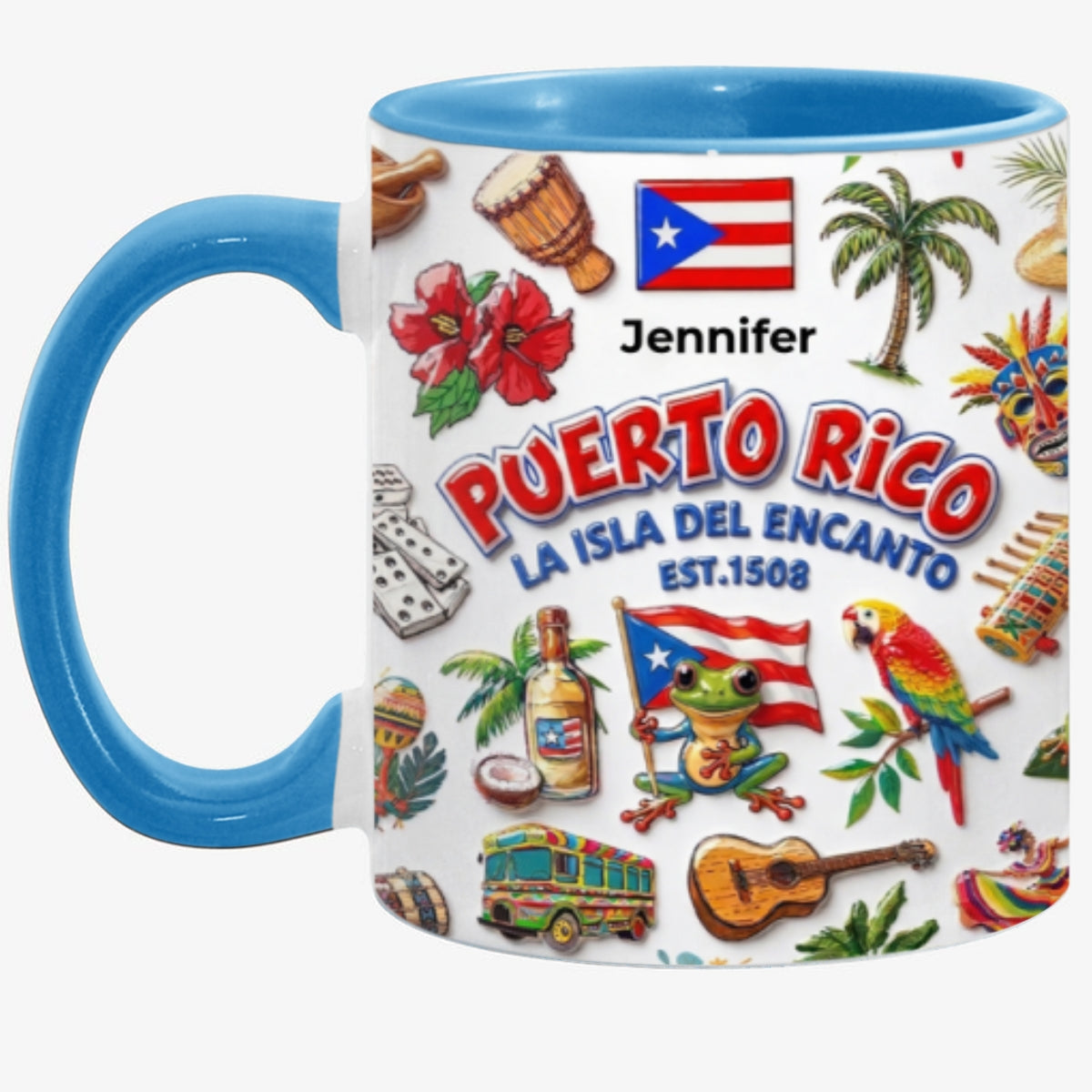 Custom Puerto Rico Boricua Symbols Accent Mug With Your Name
