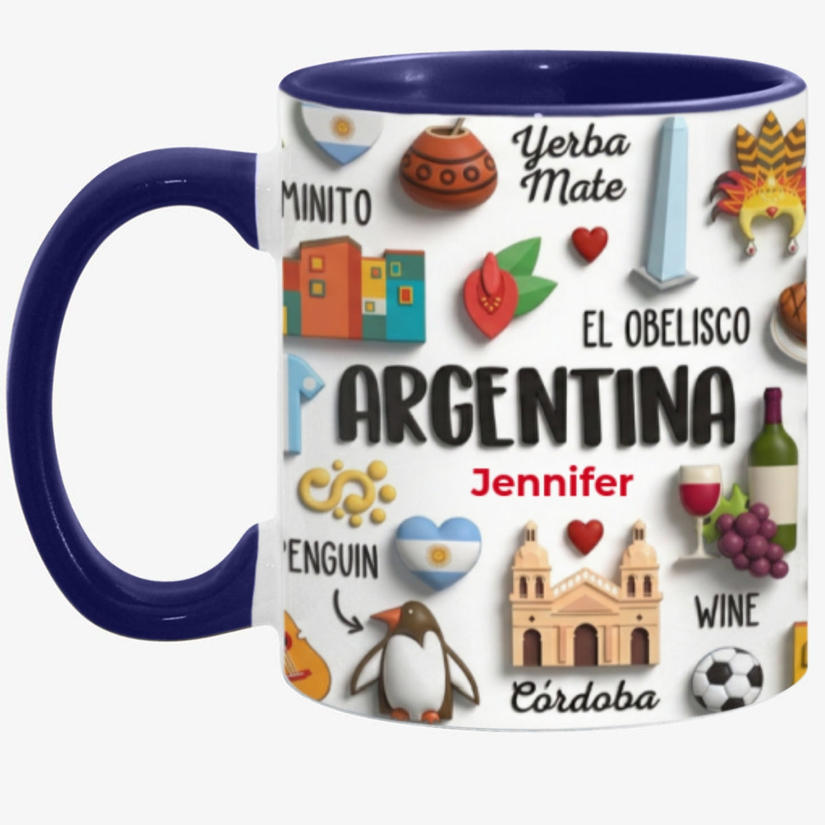 Argentina Coffee Mug Cup With Custom Your Name Emboss Effect