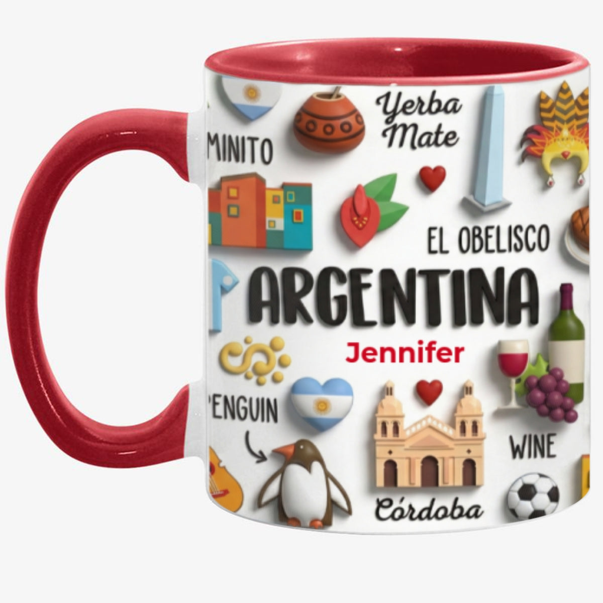 Argentina Coffee Mug Cup With Custom Your Name Emboss Effect