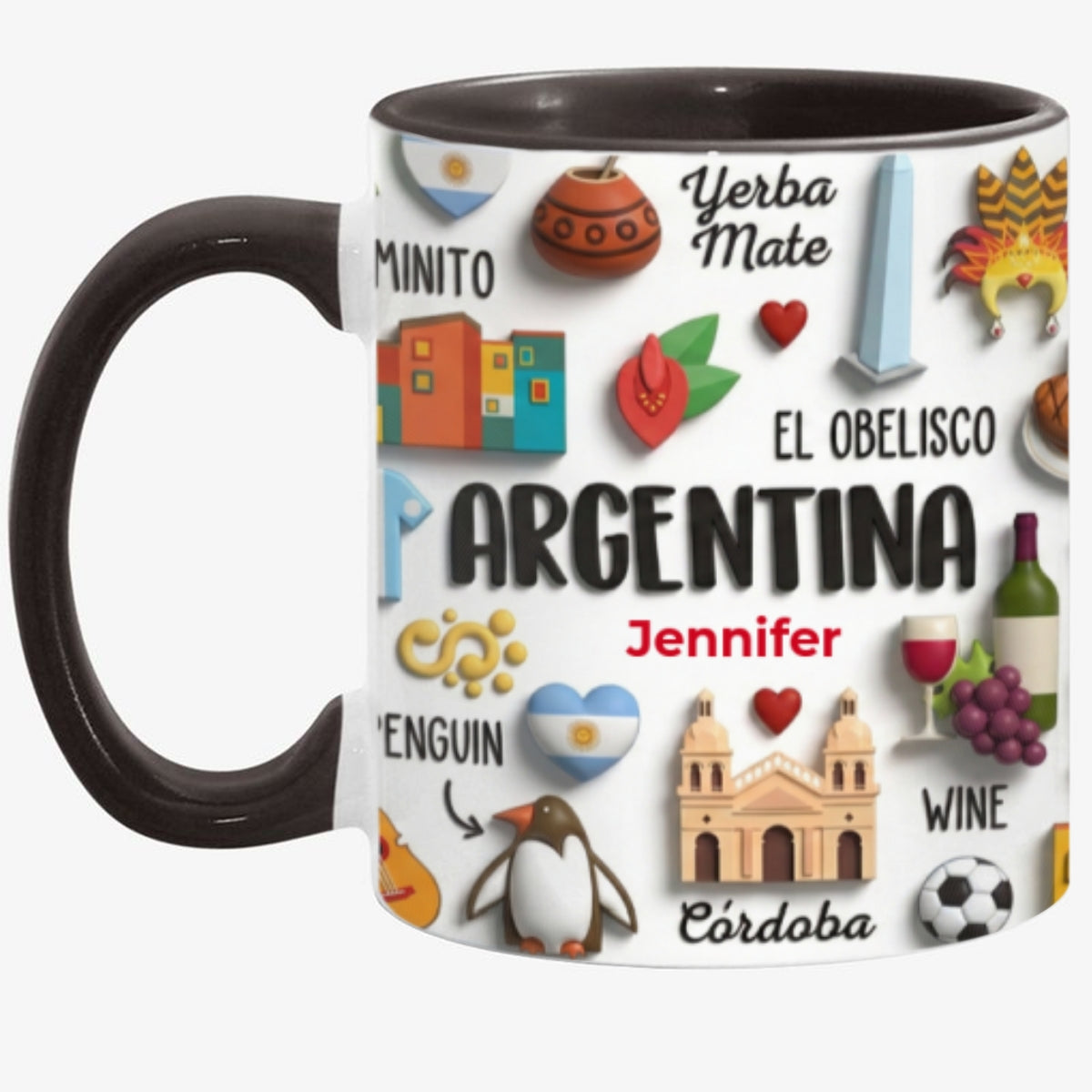 Argentina Coffee Mug Cup With Custom Your Name Emboss Effect