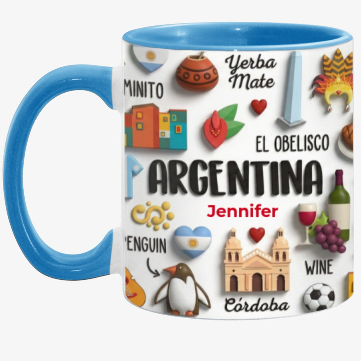 Argentina Coffee Mug Cup With Custom Your Name Emboss Effect