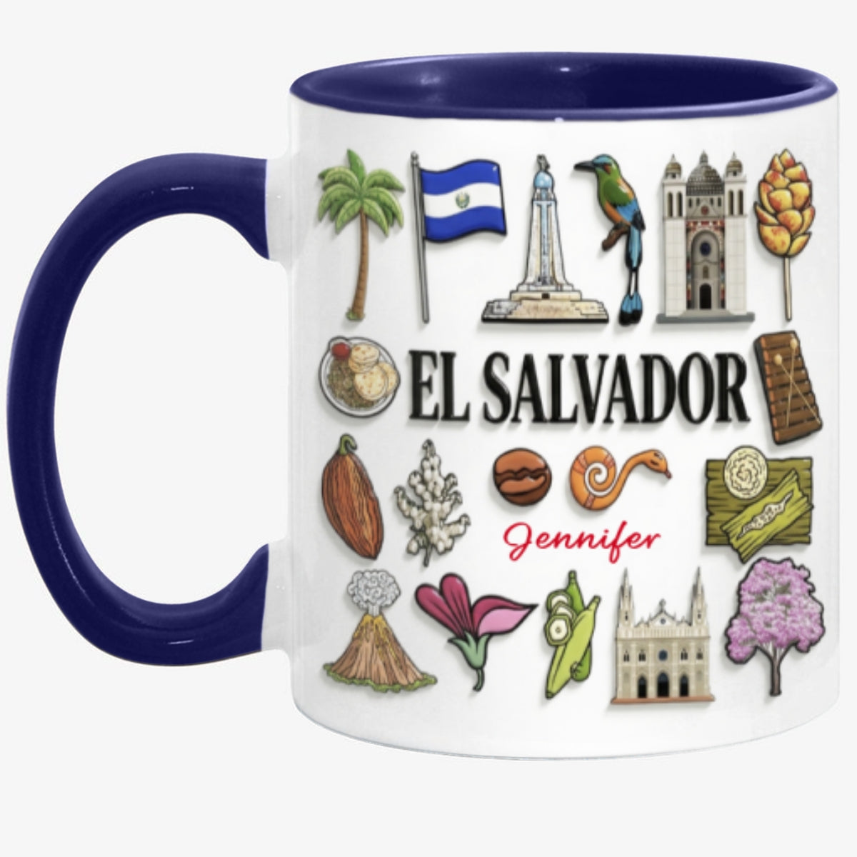 Custom El Salvador Accent Mug With Many El Salvador Symbols