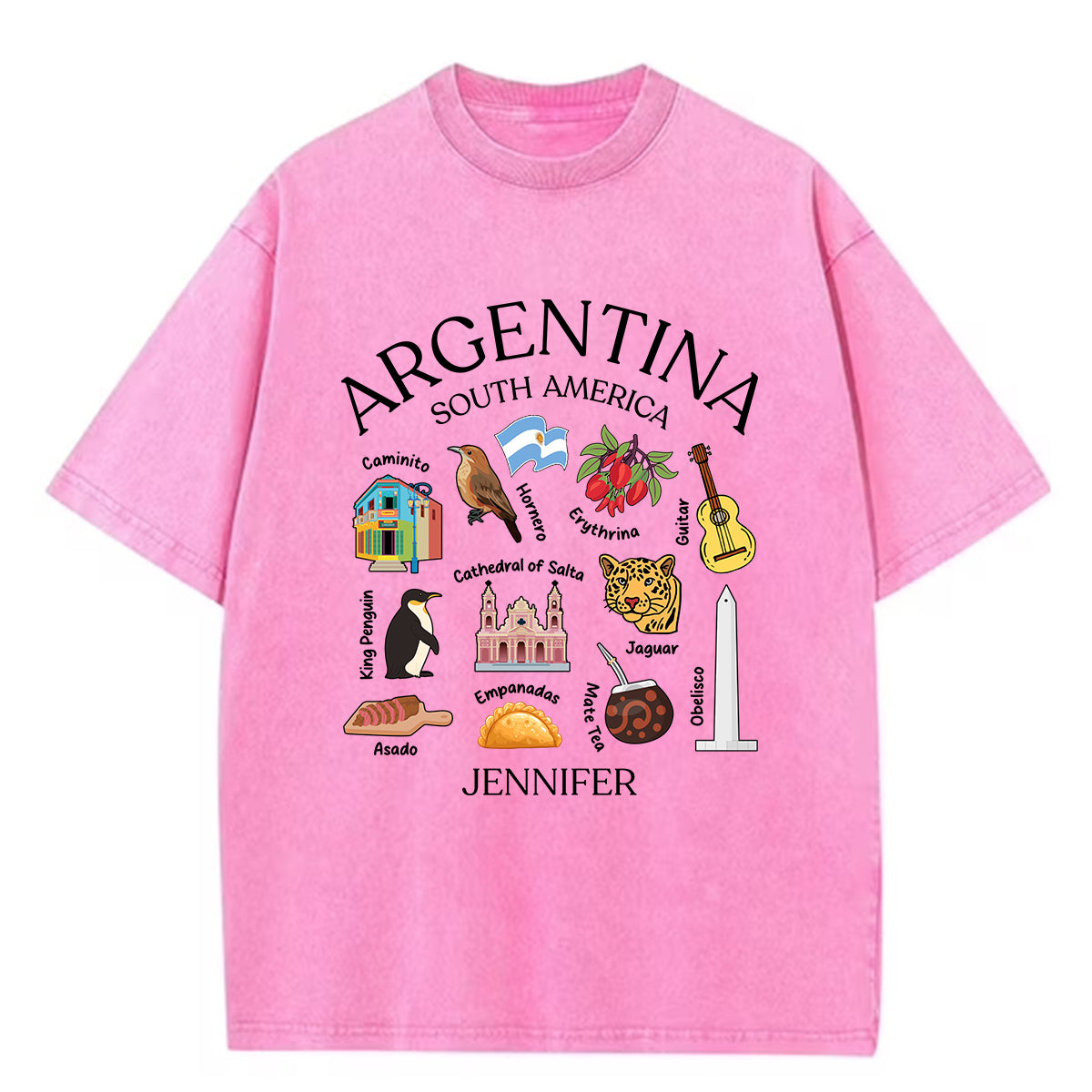 Custom Argentina South America Washed T-shirt With Your Name
