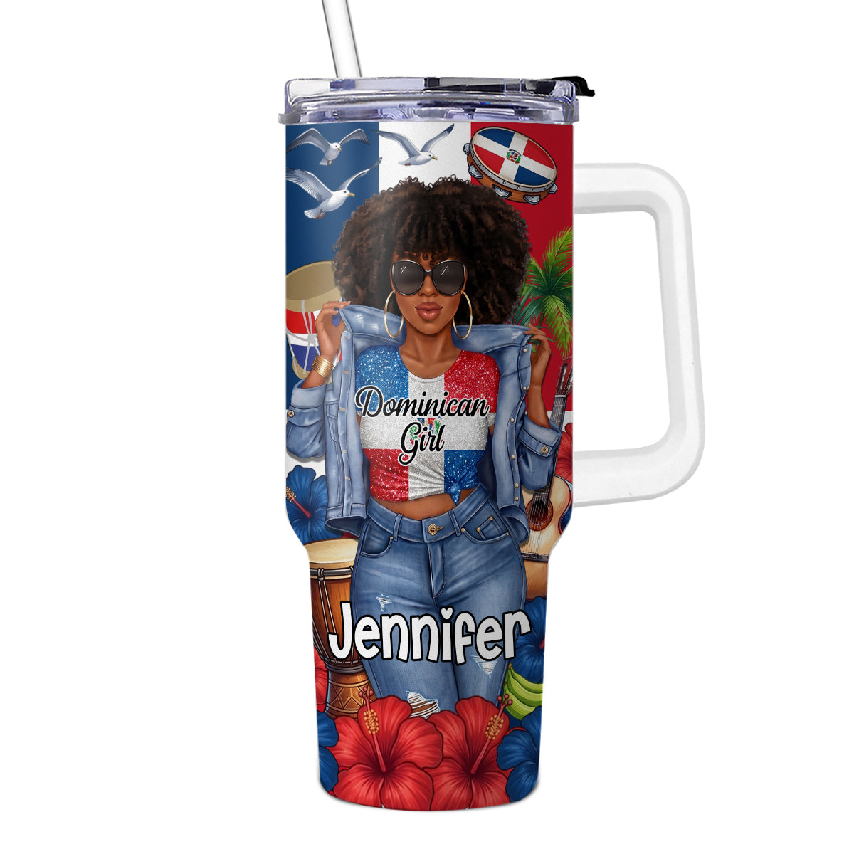Custom Dominican Girl 40oz Tumbler With Glitter Effect Print