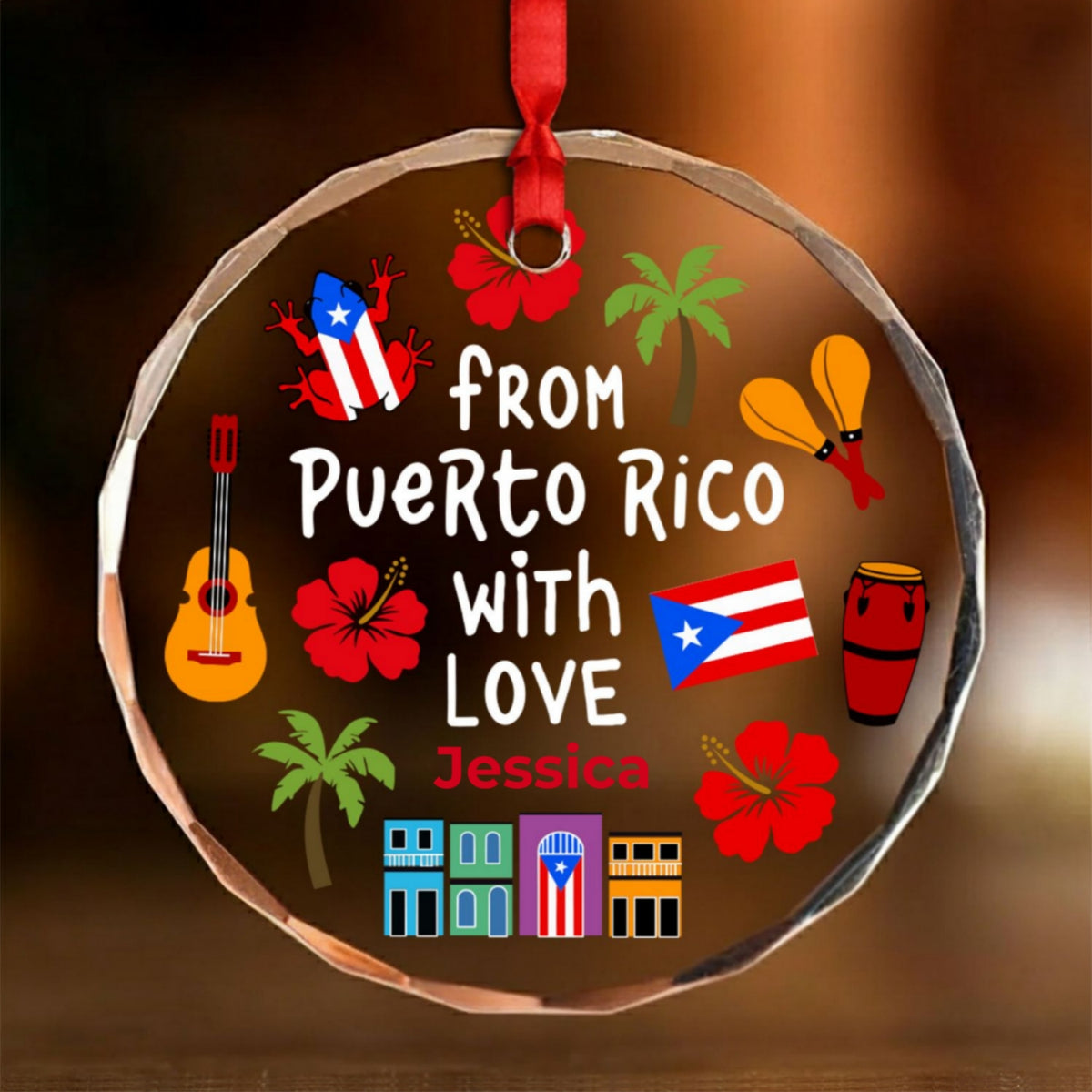 Custom From Puerto Rico With Love Glass Ornament