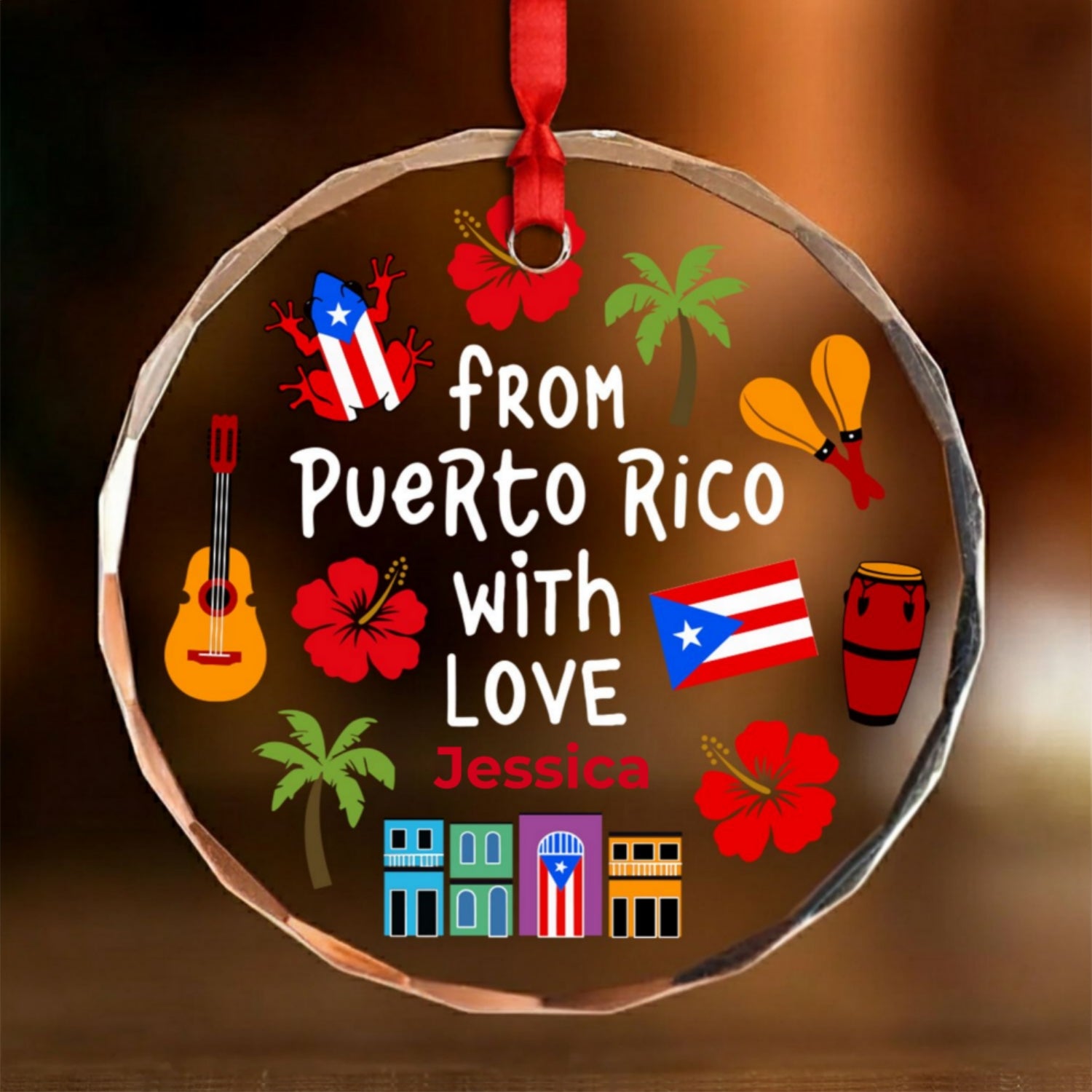 Custom From Puerto Rico With Love Glass Ornament