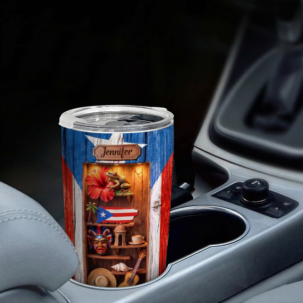 Custom Puerto Rico Tumbler With 3D Effect And Wood Texture Print