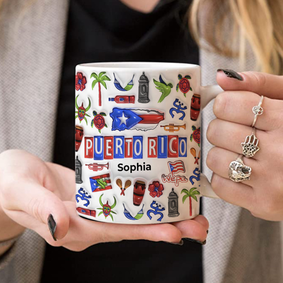 Custom Puerto Rico Mug With Map, Flag