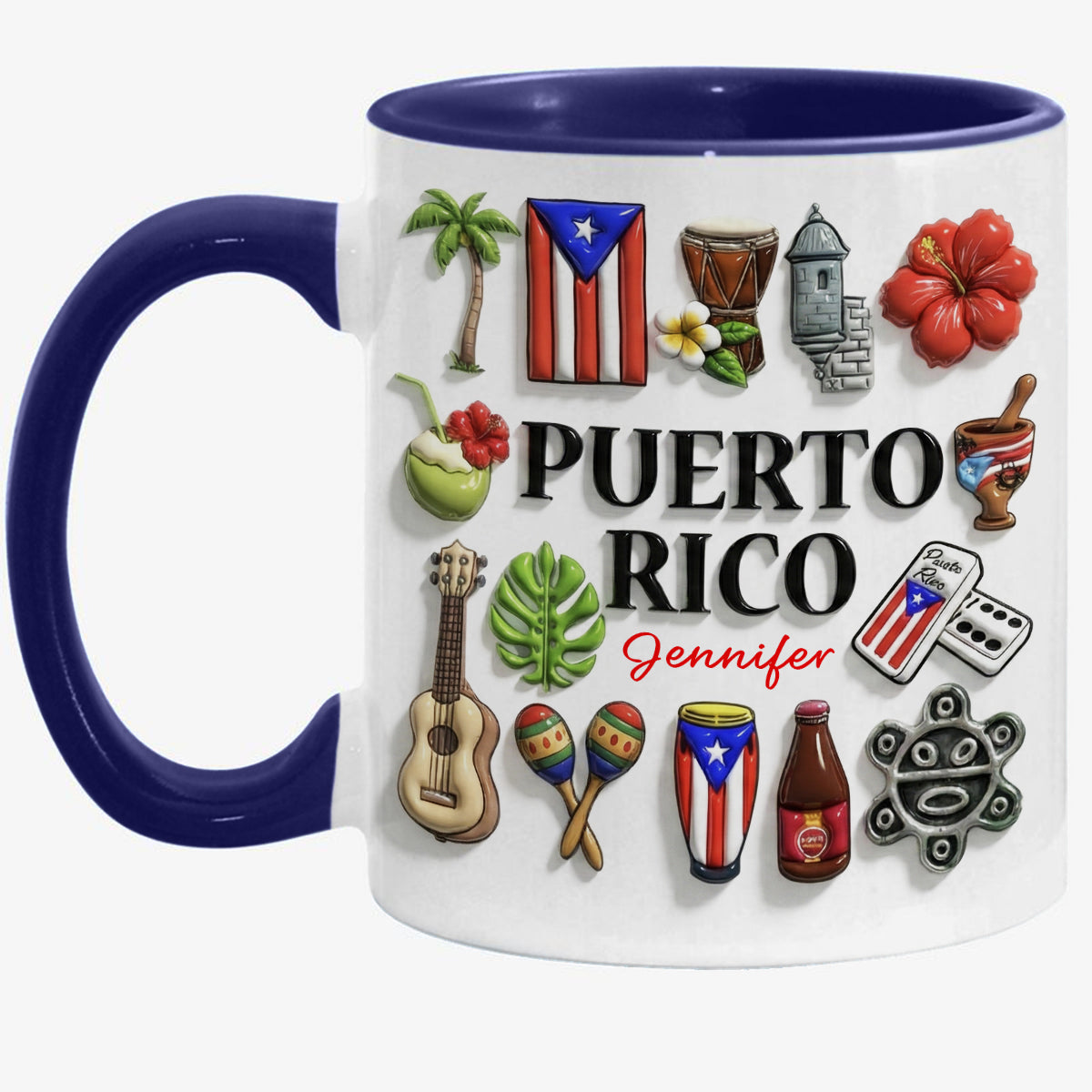 Custom Puerto Rico Accent Mug With Many Puerto Rico Symbols