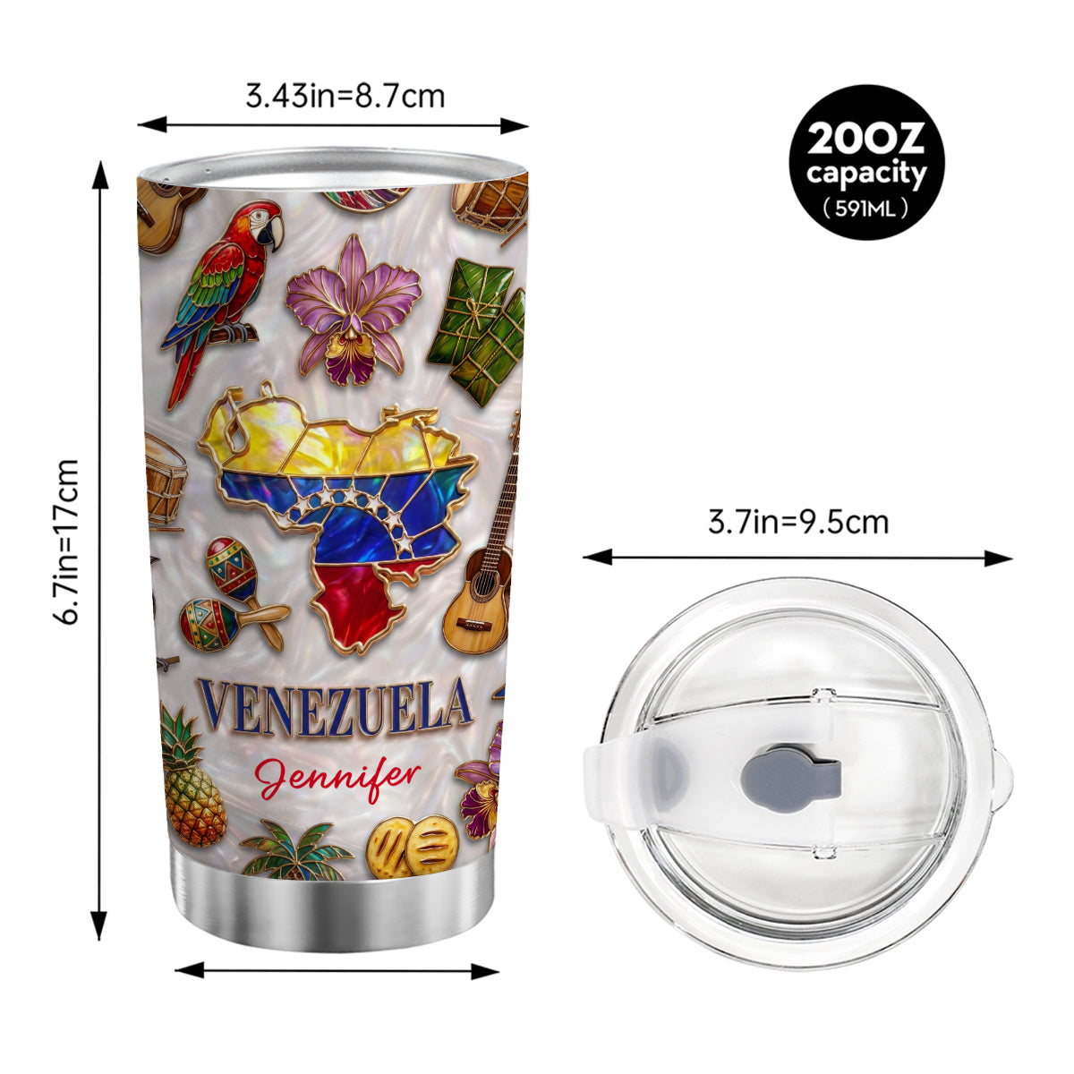 Custom Venezuela Tumbler With Venezuela Glitter Effect