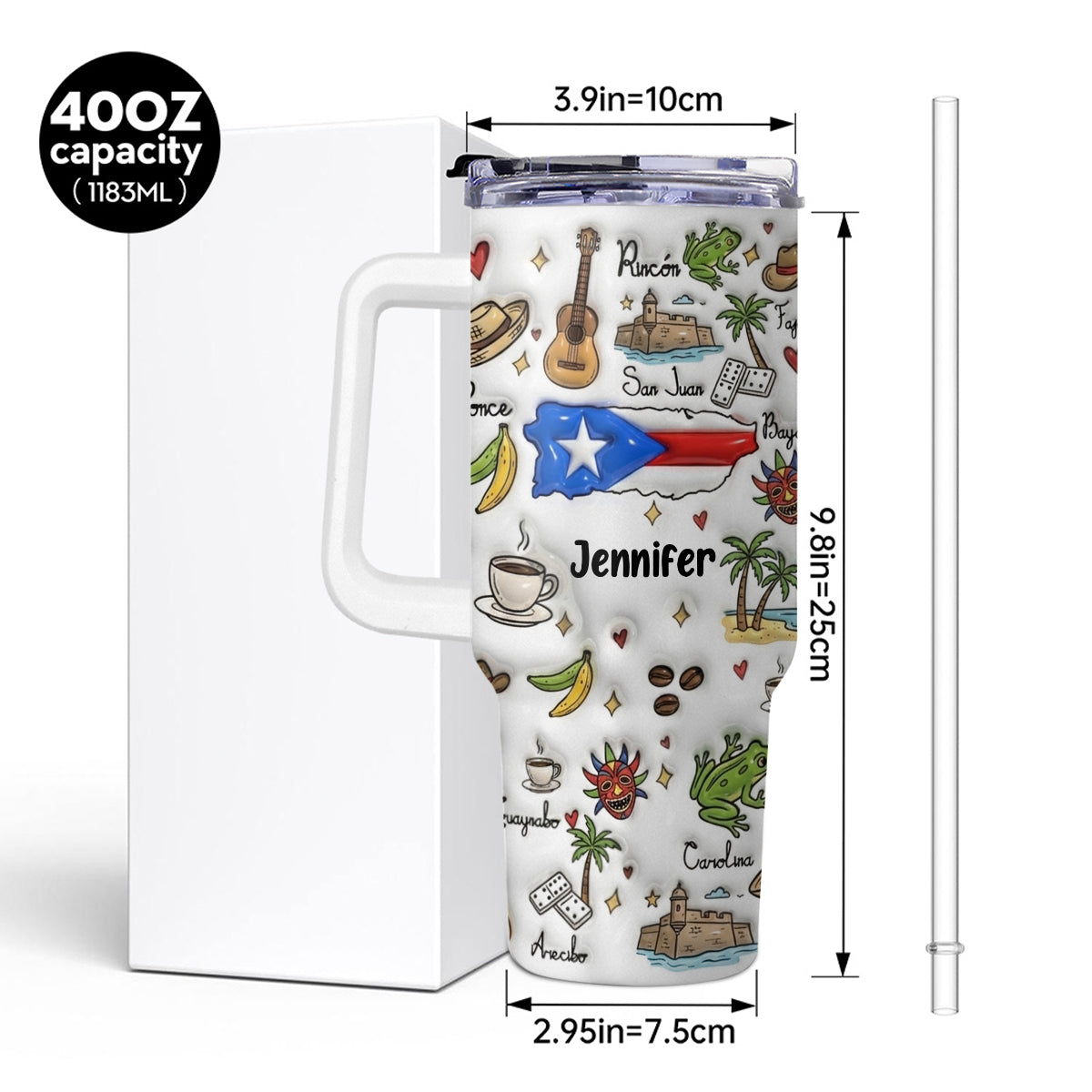 Custom Puerto Rico 40oz Tumbler With Your Name