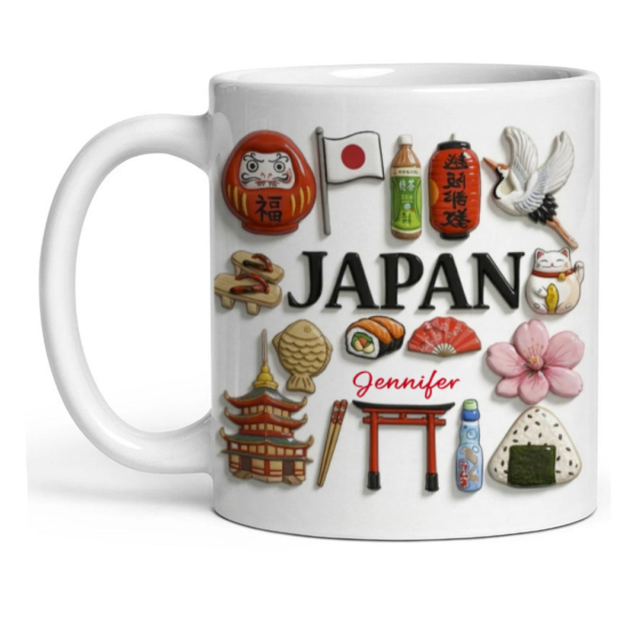 Custom Japan Accent Mug With Many Japan Symbols