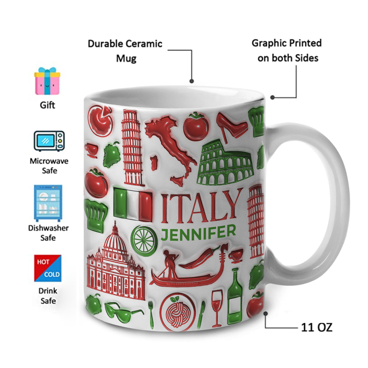 Custom Italy Italia Colorful Flag Mug