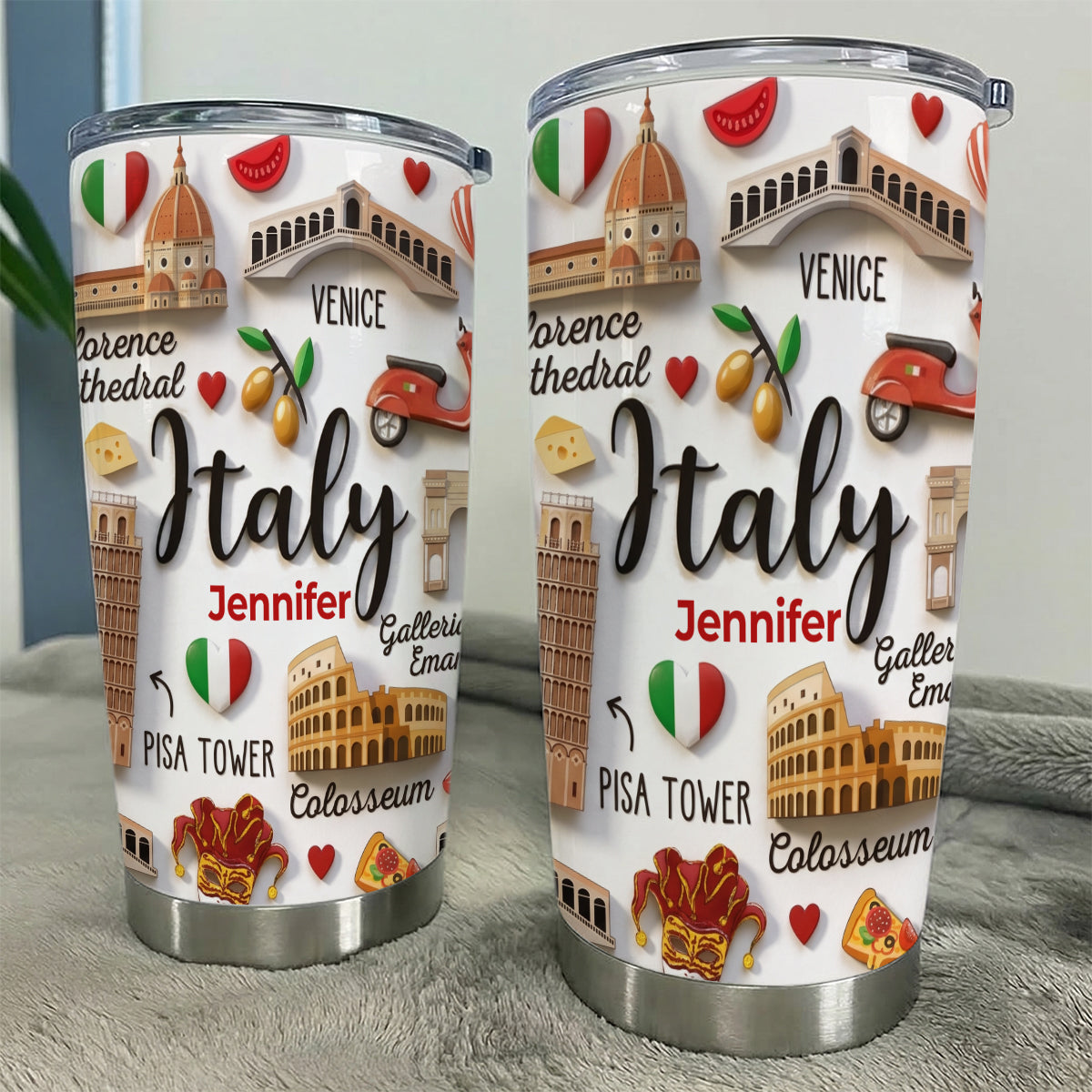 Italy Tumbler With Custom Your Name Emboss Effect