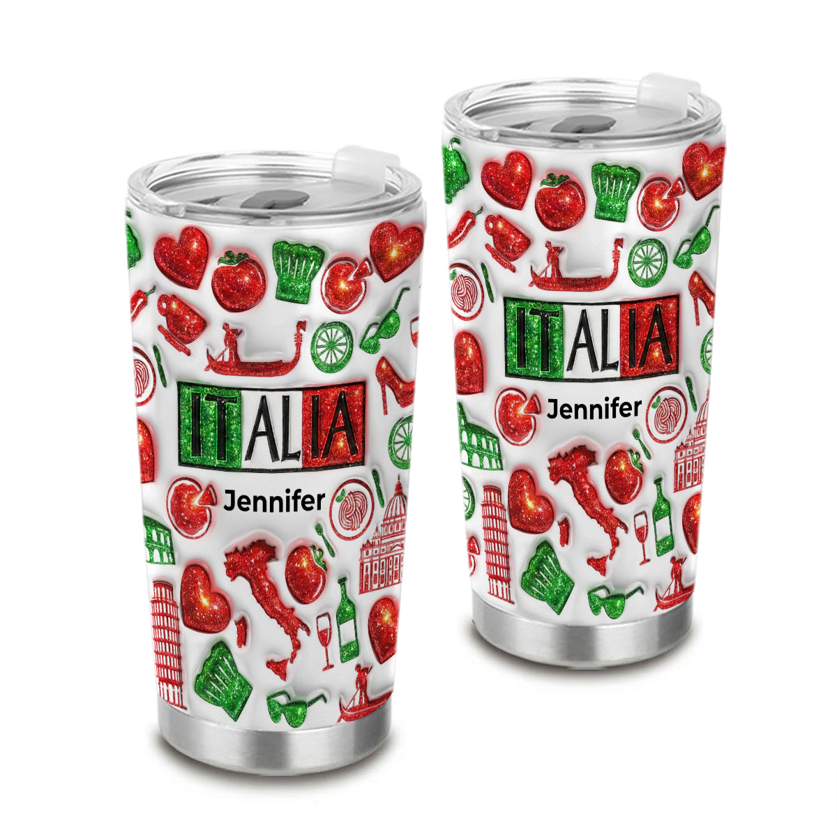 Custom Italia Tumbler With Your Name With Glitter Effect