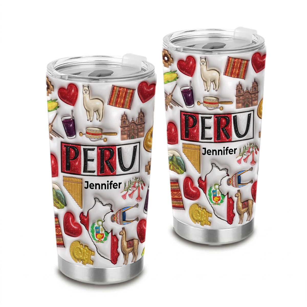 Custom Peru Tumbler With Your Name With Glitter Effect Print