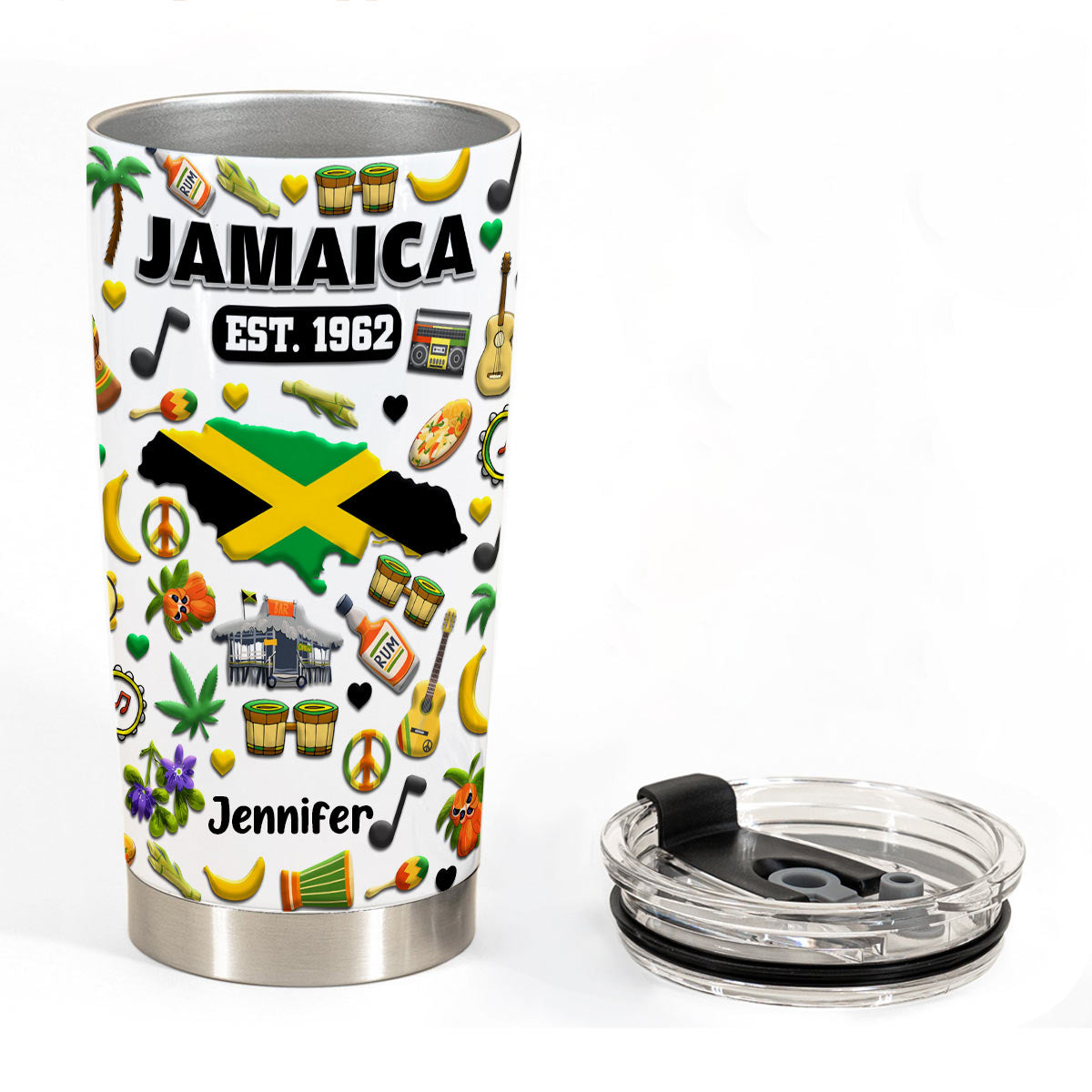 Custom Jamaica EST 1962 Tumbler Cup With Your Name