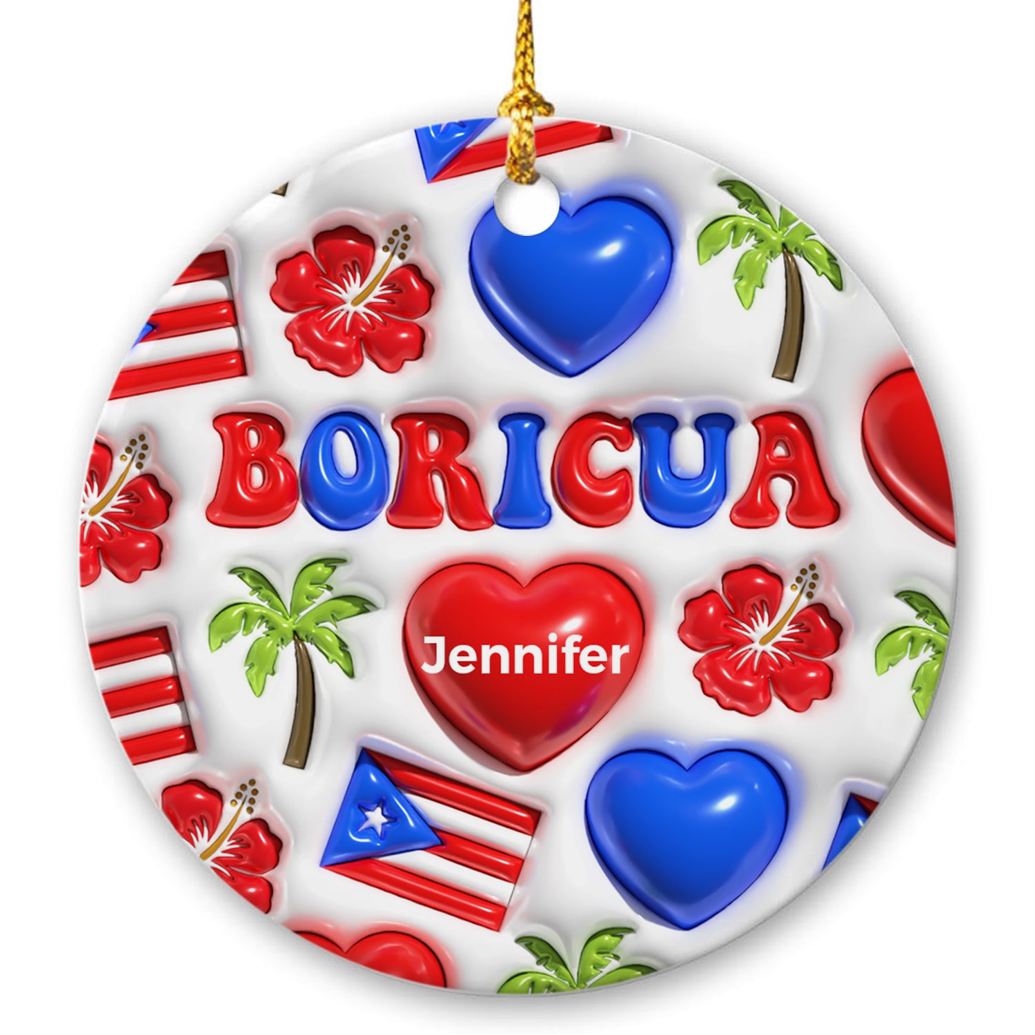 Custom Puerto Rico Boricua Ornament With Heart Symbols