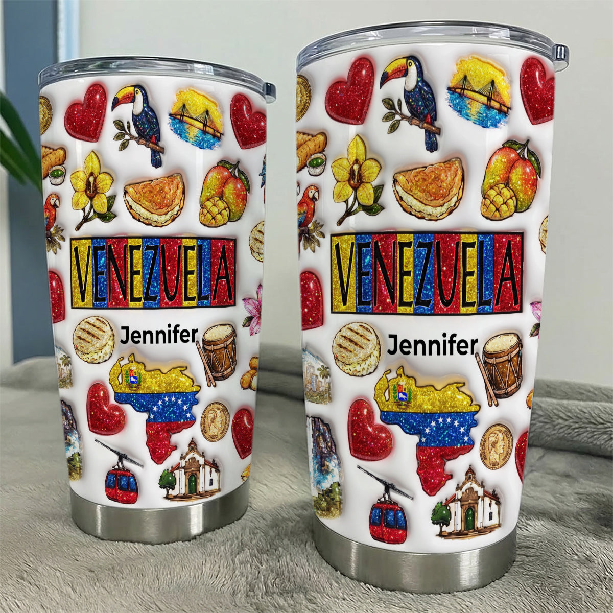 Custom Venezuela Tumbler With Your Name With Glitter Effect Print