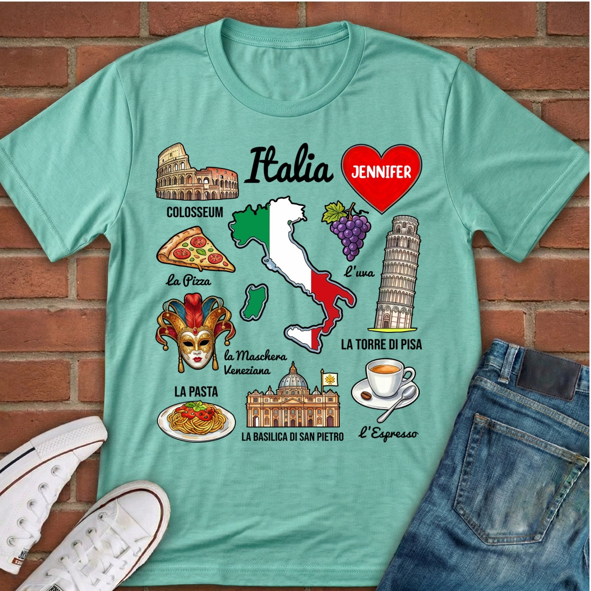 Custom Italia Italy T-shirt With Symbols