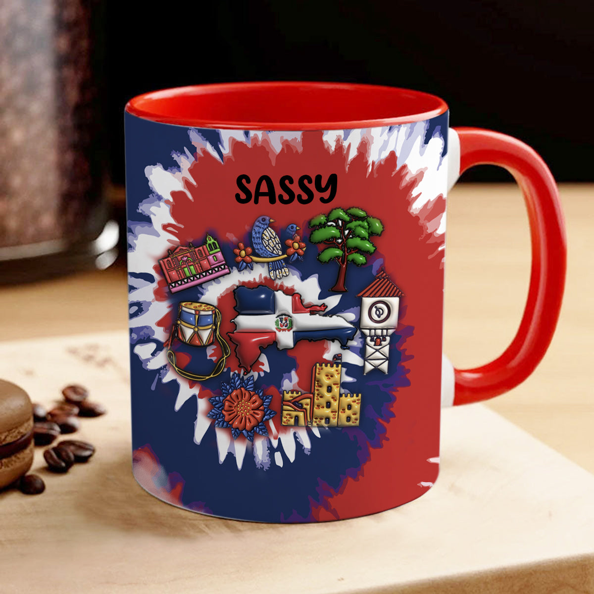 Customized Dominican Republic Coffee Mug Cup With Tie Dye Effect