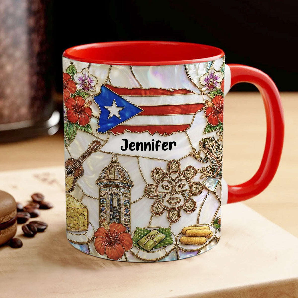 Custom Puerto Rico Accent Mug With Symbols Of Puerto Rico