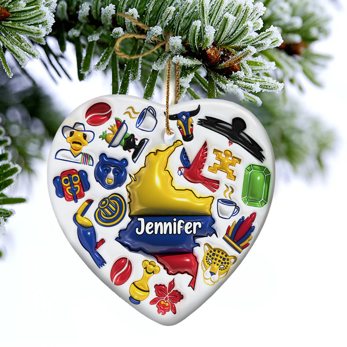 Custom Colombia Heart Ornament With Many Symbols