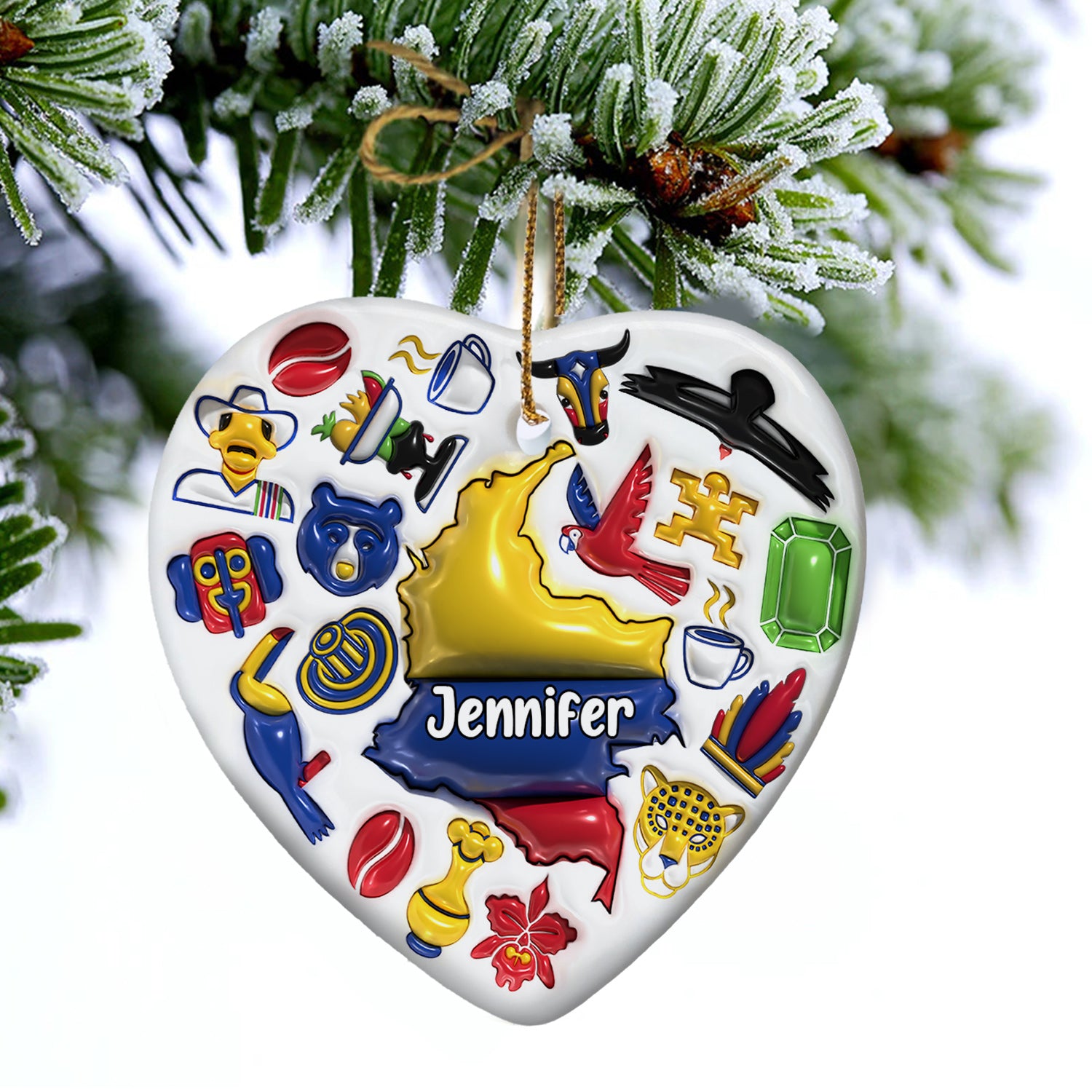 Custom Colombia Heart Ornament With Many Symbols