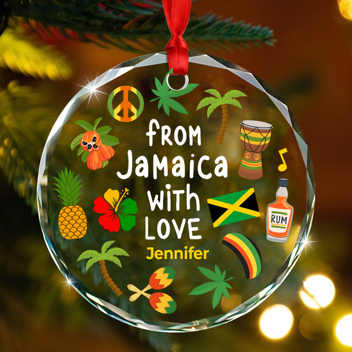 Custom From Jamaica With Love Glass Ornament
