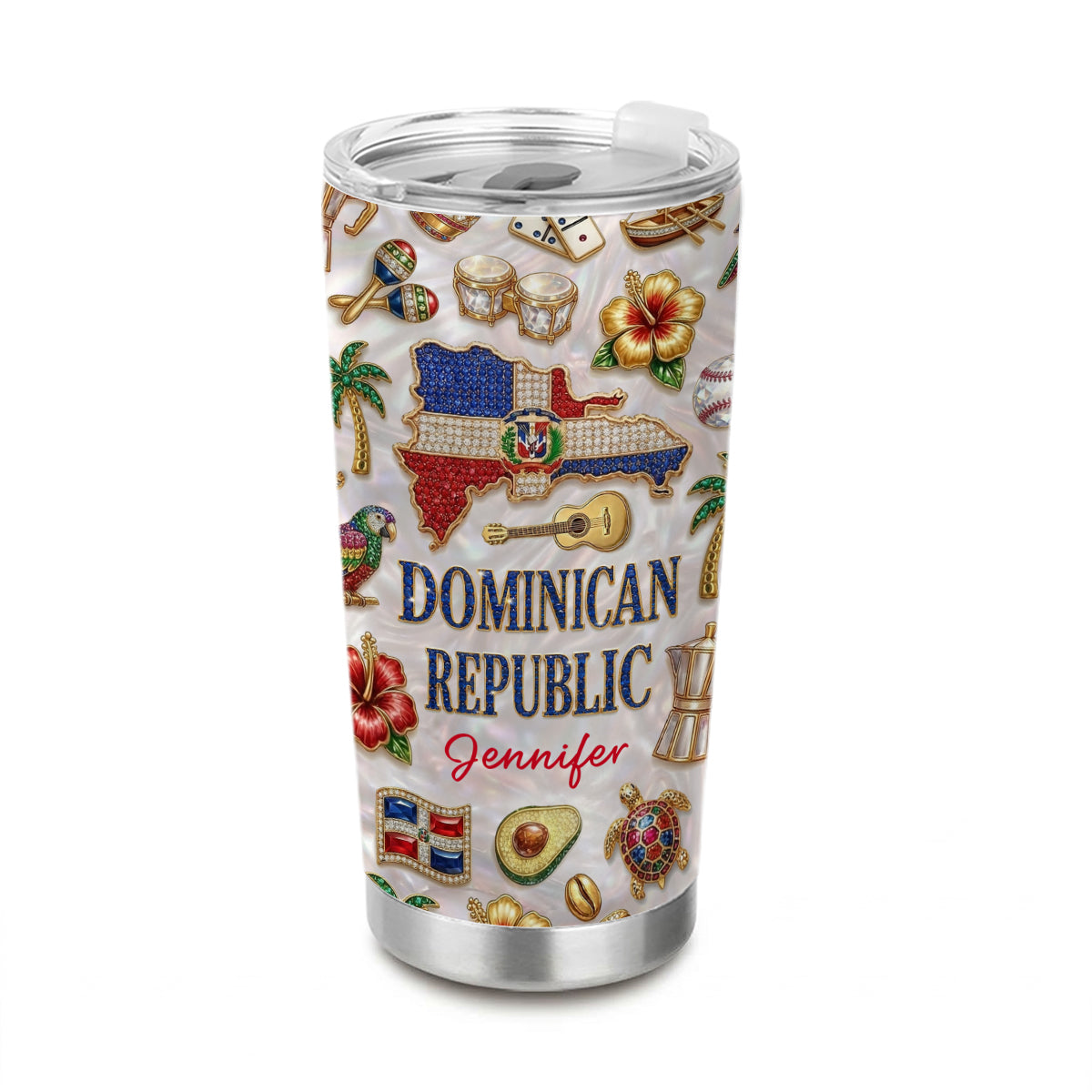 Custom Dominican Republic Tumbler With Dominican Republic Glitter Effect
